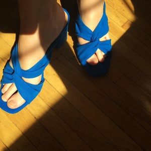 Cobalt blue stack heel sandals